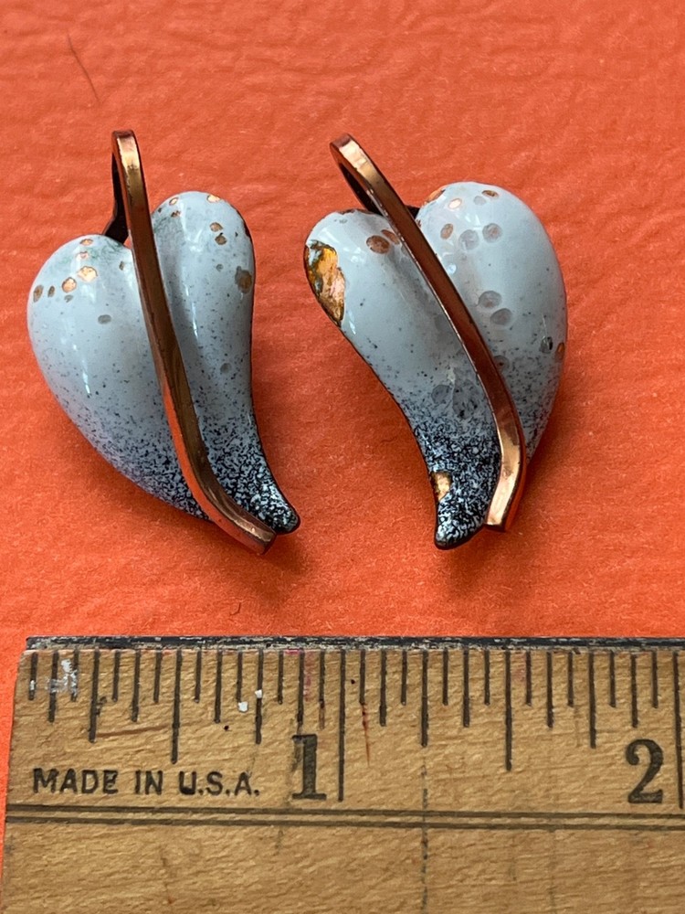 Vintage Clip Ons by Matisse Renoir – Copper and White Enamel – Brutalist Style?