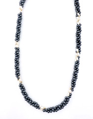 Vintage Twisted Hematite Rice Pearl 14K Gold Bead Necklace 30 in