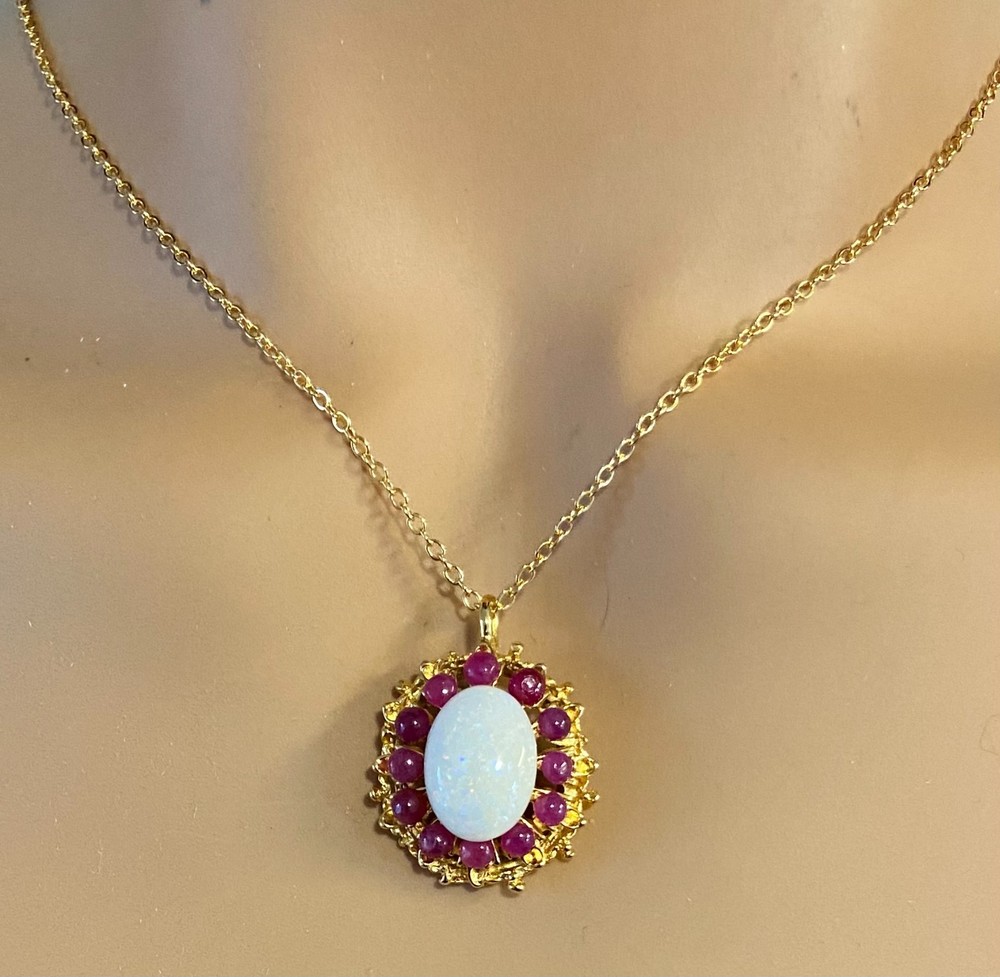 AUTHENTIC SWOBODA PENDANT ~ AUSTRALIAN FIRE OPAL, GENUINE RUBY ~ 3 ct RUBY!