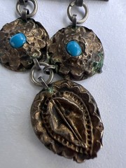 Antique Central Asian silver-gilt earrings with turquoise and coral