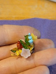 Lovely Fruit Salad Vintage Wired Blown Glass Flower Clip Earrings