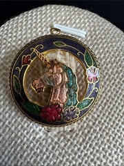 VTG SPI Cloisonne Enamel Unicorn Pendant Brass 1980s Mythical Boho