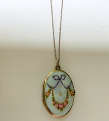 EXQUISITE Antique 935 Silver DOUBLE Sided ENAMEL GUILLOCHE Locket Necklace