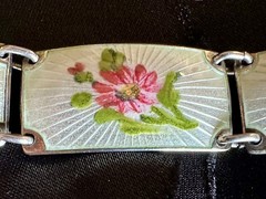 Vintage Finn Jensen Norway Gold Washed Sterling Silver Guilloche Enamel Bracelet