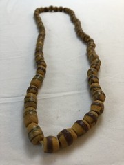 Vintage Hand Painted Wooden Bead Necklace Brown Tan Tribal Boho Ethnic 22”