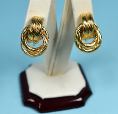 Vintage Napier Signed Gold Tone Double Knot Clip on Tension Screw Earrings .95″