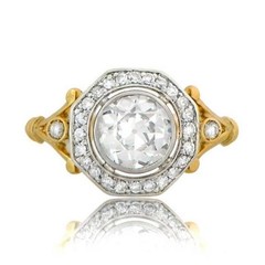 2.90CT Lab Created Diamond Vintage Octagon Halo Bezel Ring 14K Two-Tone Gold FN