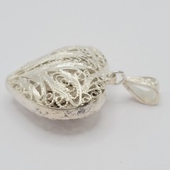 Heart Open Metal Southwestern Style Silver Plated Filigree Puffy Puffed Pendant