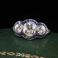 Art Deco Style Lab-Created Diamond Sapphire Three Stone Ring 14 White Gold FN