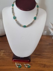 Vintage c1950s-60s Green Grey 10k Gold Fill Necklace Screwback Earring Set Video