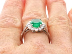 Antique 1.87Ct Zambian Emerald and 0.68Ct Diamond Platinum Dress Ring Circa 1935
