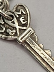 Vintage Sterling Mexico “U & ME” Silver Double Key Charm 7″ Bracelet.