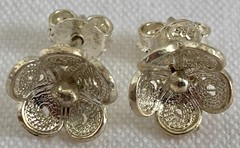 Vintage Sterling Silver Spiral Scroll Flower Filigree Pierced Post Earrings