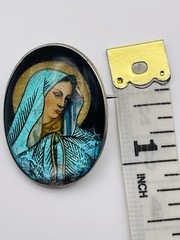 Antique Beautiful Virgin Mary Raised Butterfly Wing Pin Engraved BVM Rare Find