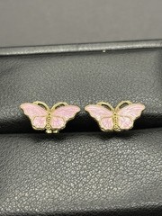 Vintage Gold Sterling Silver Pink Enamel Butterfly Earrings G22