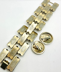 Lot VTG Chunky 1960’s Textured Brushed Gold Tone Dome Link Bracelet & Earrings