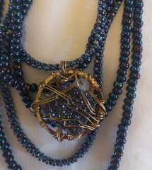 Torsade Indigo Blue Peacock Iridescent Glass Beads Necklace Wire Art Crafted