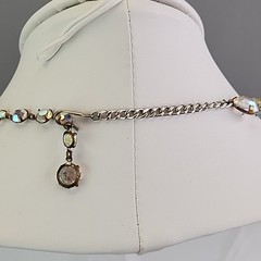 Vintage Open Bezel Necklace Aurora Borealis Round Linked Beads 17″