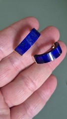 Vintage 14K Yellow Gold Hong Kong Lapis Hoop Earrings 1” Long, Vintage