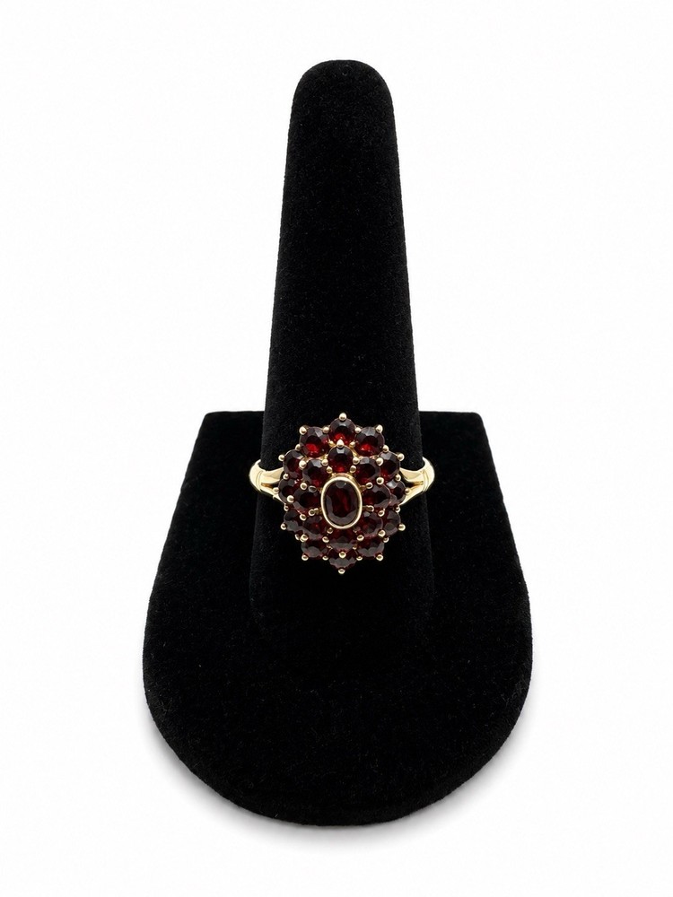 Vintage Bohemian Garnet Ring Sterling Silver Gold Vermeil Cluster Size 8.25