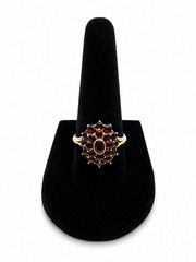 Vintage Bohemian Garnet Ring Sterling Silver Gold Vermeil Cluster Size 8.25