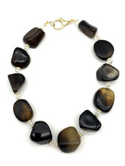Large Lucite Nuggets Clear Faceted Crystals & Cream Saucer Spacers 20″ Necklace