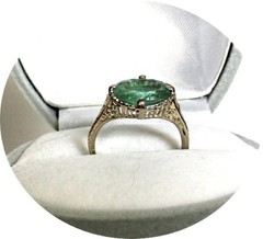 EMERALD Ring- Natural – Art Deco 14k Yellow Gold Filigree Mtg. – Certifcate..