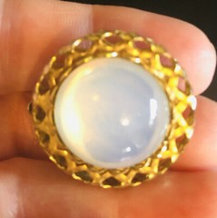 Vintage Moonstone Clip Earrings Gold Tone Metal Round Shape Hugs Lobe No Pinch