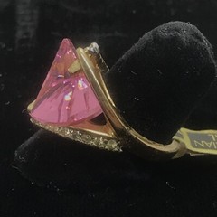 Vintage 18K GE Gold Plated Pink Austrian Crystal & Clear Accents Ring sz 7