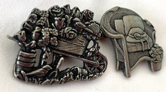 Vintage Brooch Lot of 2 Pewter Pins Signed Birds & Blooms 2003, 2008