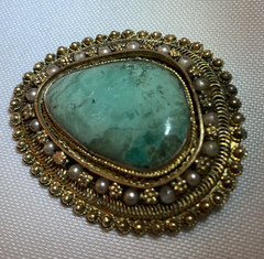 Brooch .935 Silver Turquoise Pearl Pendant 1.75″