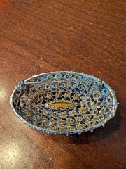 Vintage MCM Oval Purple & Pink Rhinestone Silver Tone Pin Brooch 2.5 inches