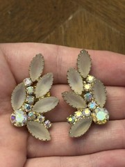Vintage Juliana? Frosted Clear & AB Rhinestone Cluster Stud Earrings Gold Tone!