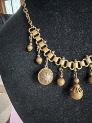 Antique Deco Book Link Chain Brass Choker Dangle Brass Beads Gold Fill Fobs 15”