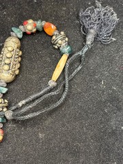 Vintage Ethnic Statement Necklace – Tribal Boho Silver Tone Beads & Stone Accent