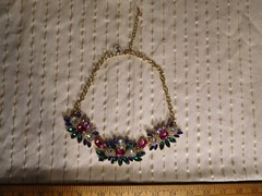 Vintage Very Colorful Glass/Rhine Chocker w/Adjustable Length Necklace ~ 21 inch