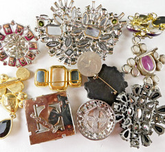 Plastic PIN BROOCH Collection 10 Piece Acrylic Lucite Multi Color Stones Large