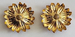 Joan Rivers Amber Brown Enamel Sunflower Daisy Earrings Rhinestone Pierced VTG