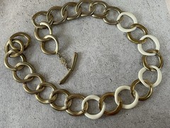 Vintage Monet Gold White Link Necklace Chunky Statement Chain Retro Modern