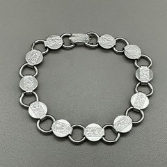 Vintage Sarah Coventry Silver Tone Textured Disc Chain Bracelet Round Link 7″