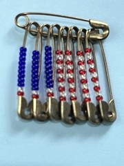 Vintage 1970’s Patriotic USA Flag American United States Flag Beads & Safety Pin