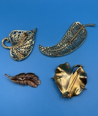 Lot Of 4 New & Vintage Leaf Pins Brooches Jewelry (see Description)