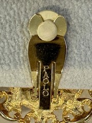 Paolo Gucci Clip on Earrings Black Button Cabochon Gold Tone Vintage 80s