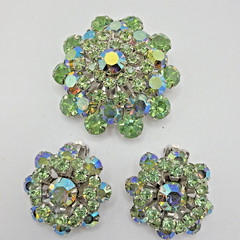 Vintage Weiss Glass Rhinestones Brooch & Earrings Set Silver Toned Clips