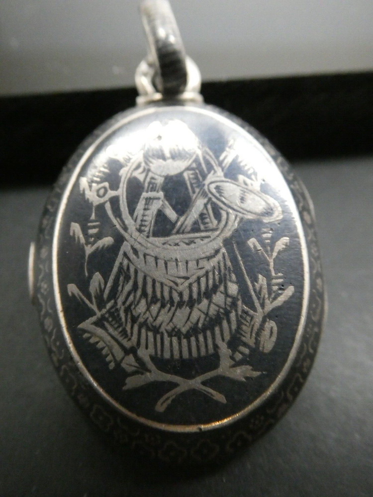Victorian Antique Niello Sterling Silver 925 Ornate Pendant Locket