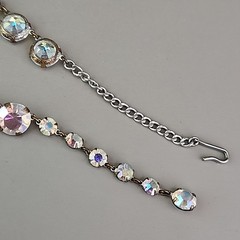 Vintage Open Bezel Necklace Aurora Borealis Round Linked Beads 17″