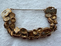 Goldette New York Slide Charm Bracelet Two Row Pearls Multi-Colored Rhinestones