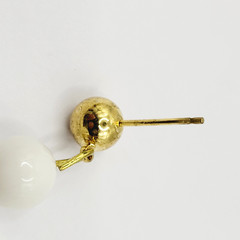 White Heart Open Center Bead Drop Dangle w Ball Stud Gold Tone Vintage Earrings