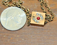 Victorian Seed Pearl Horseshoe red stone Slide on 36″ Long Chain
