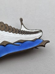 Albert Scharning Norway Sterling Guilloche Enamel Viking Ship Brooch